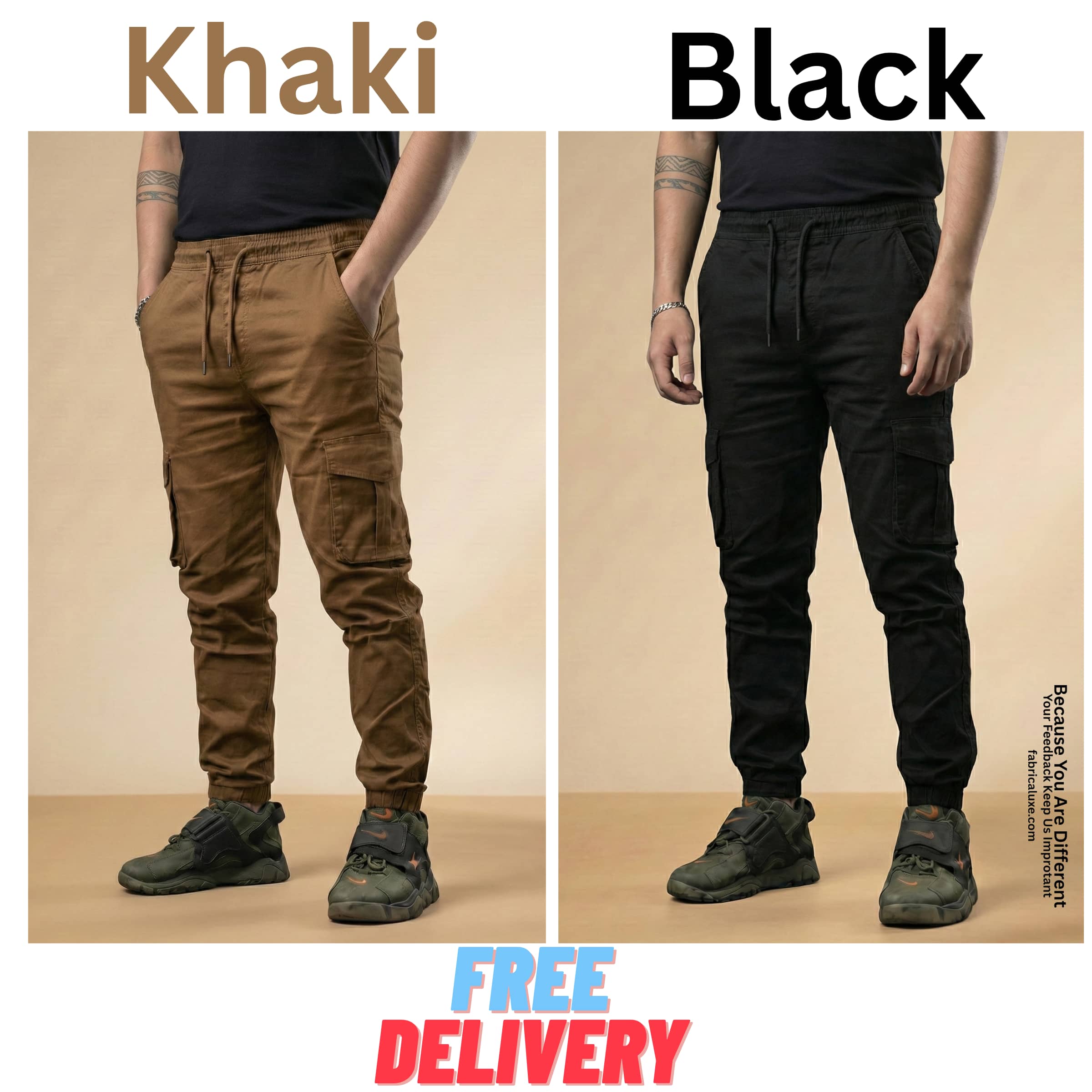 2 pcs combo BLACK AND KHAKI color 6 pocket cargo pant